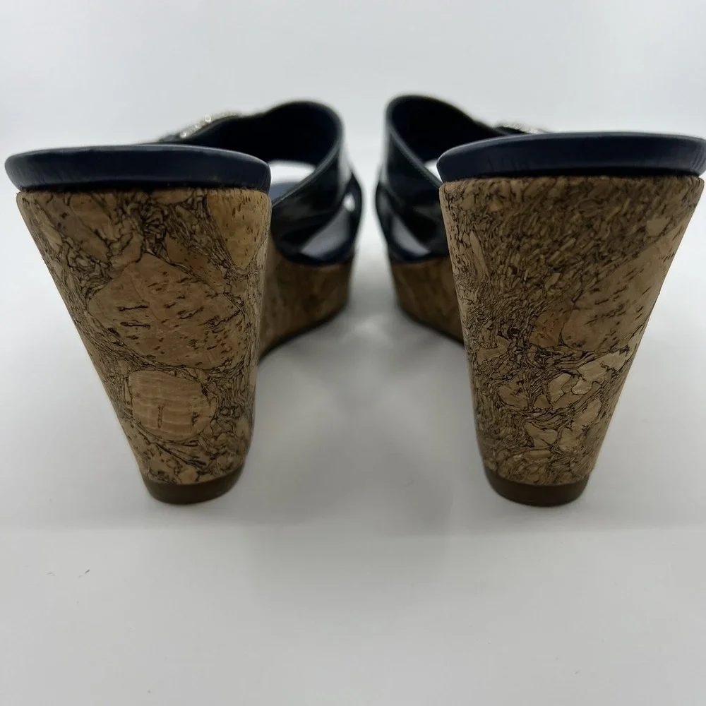 Brighton Summer 199 Italy Blue Patent Cork Wedge Sandals Women‎ 10